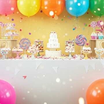 Colorful Candy and Dessert Table for a Festive Celebration with Bright Balloons №56837