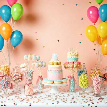 Colorful Dessert Table with Balloons for a Festive Celebration №56833