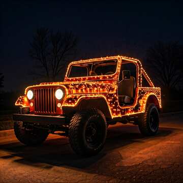 Festively Illuminated Jeep Decorated with Christmas Lights №56806