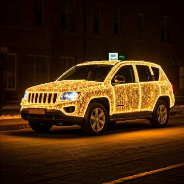 Glowing SUV Decorated with Holiday Lights in Urban Night Scene №56809