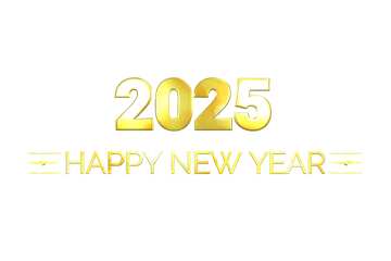 Frohes neues Jahr 2025 3D-Schriftzug Gold transparent png 