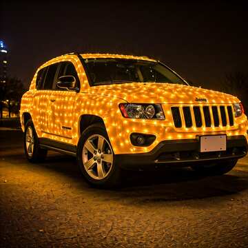 Jeep Covered in Twinkling Holiday Lights at Night №56813