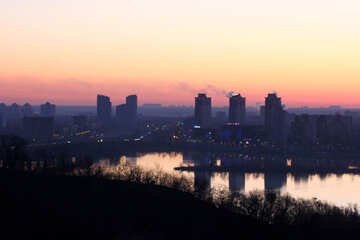skyline with towers and reflection and small river use for general client good wishes №56002