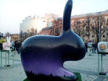 Rabbit statue black square Bunny sculpture