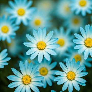 Stunning Blue Daisies in a Lush Green Background – Nature`s Floral Beauty