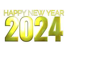 Happy new year 2024  3d lettering  gold transparent png