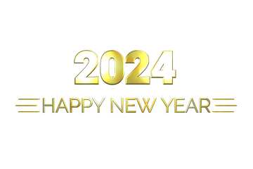 Shiny happy new year 2024 lettering 3d  gold transparent png