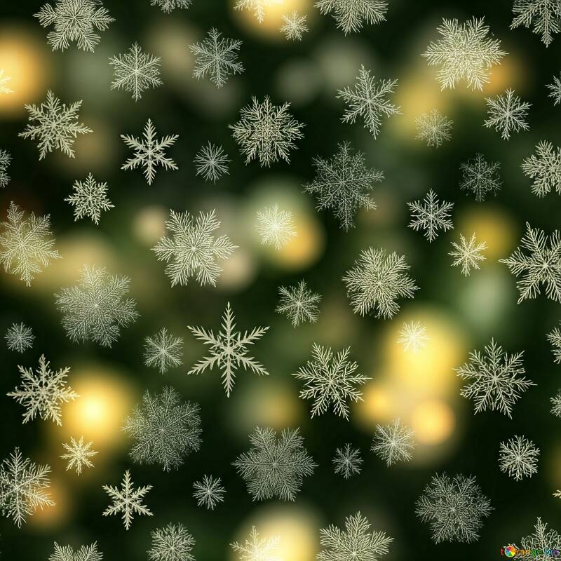 Beautiful Winter Snowflakes on a Dark Green Background with Bokeh Lights №56903