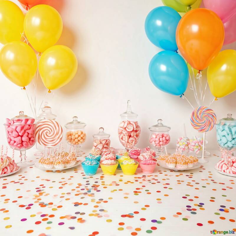 Colorful Candy Party Setup with Balloons and Festive Decor №56828