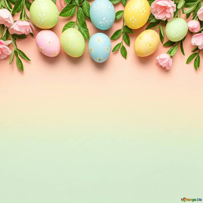 Colorful Easter Eggs with Floral Accents on a Pastel Background №56855