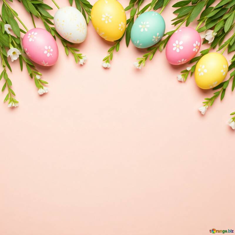 Uova di Pasqua colorate circondate da verde fresco per le celebrazioni primaverili №56857