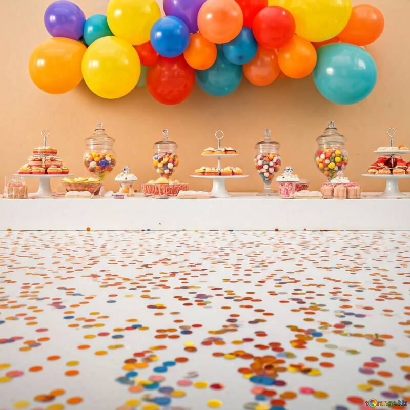 Colorful Party Setup with Balloons and Sweet Treats for Celebrations №56829