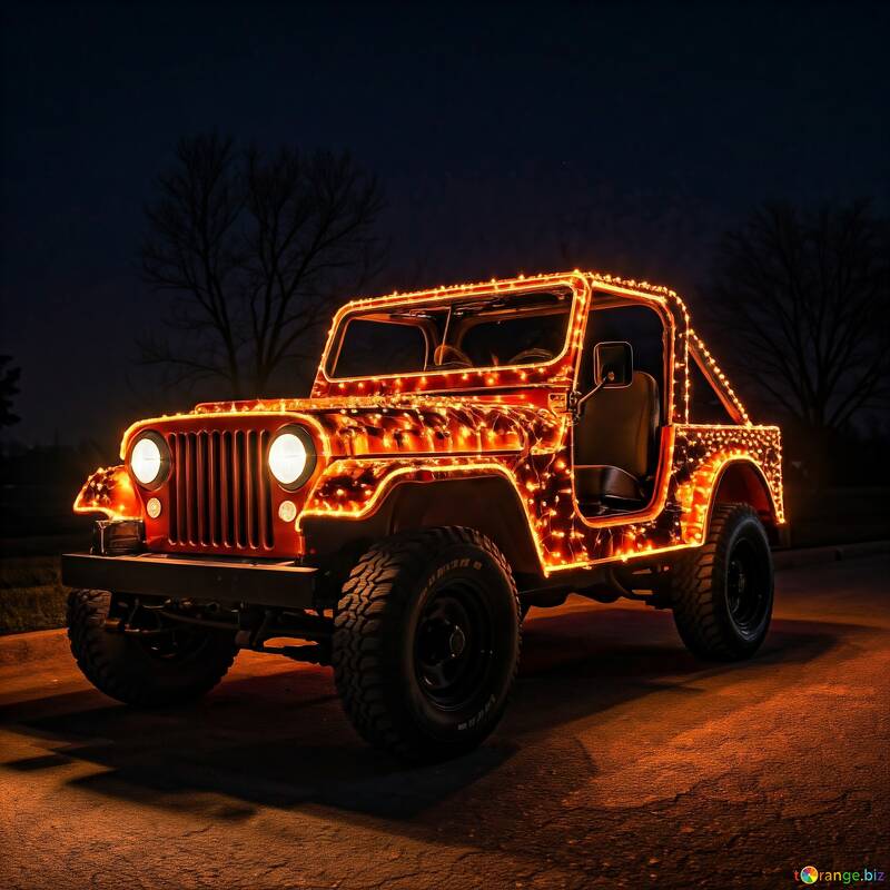 Festively Illuminated Jeep Decorated with Christmas Lights №56806