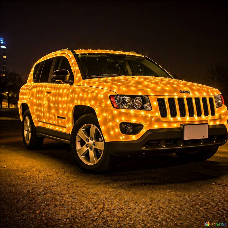 Jeep Covered in Twinkling Holiday Lights at Night №56813