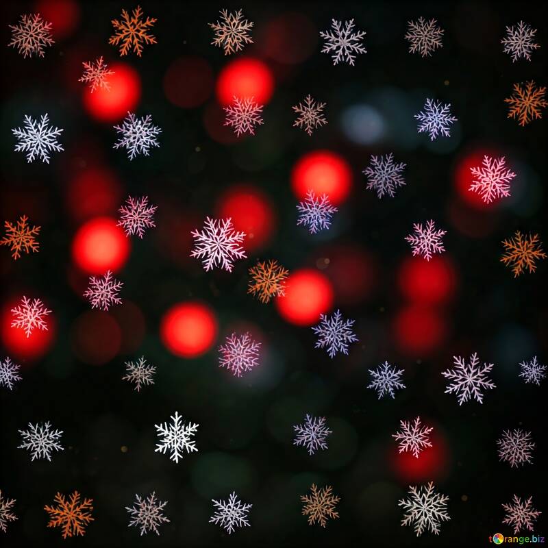 Fondo invernal con copos de nieve mágicos y luces bokeh rojas №56891