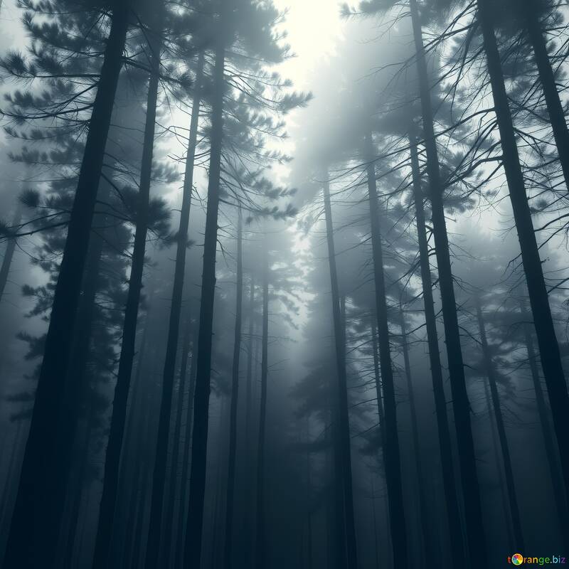 Mystical Foggy Forest: Dark Pine Trees in Ethereal Atmosphere №56913