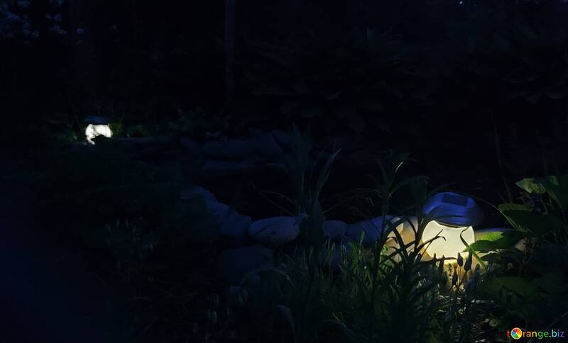 Linternas nocturnas cerca del estanque. №56768
