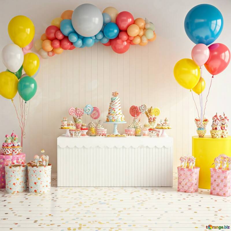 Vibrant Birthday Party Setup with Colorful Balloons and Sweet Treats №56830