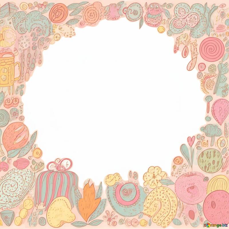 Cadre pastel fantaisiste avec motifs floraux et bonbons №56848