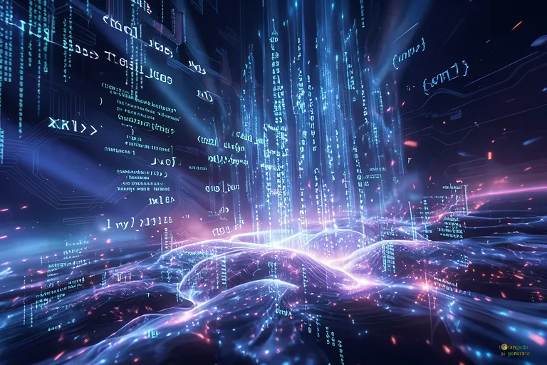 Відреставрована люксова версія Футуристичний цифровий потік коду з XML-структурами даних та світловими ефектами №57136