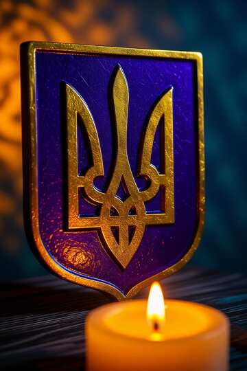 Elegante escudo de armas ucraniano con ambiente a la luz de las velas №57115
