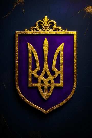 Emblema de Ucrania: Escudo heráldico con detalles dorados y morados №57111