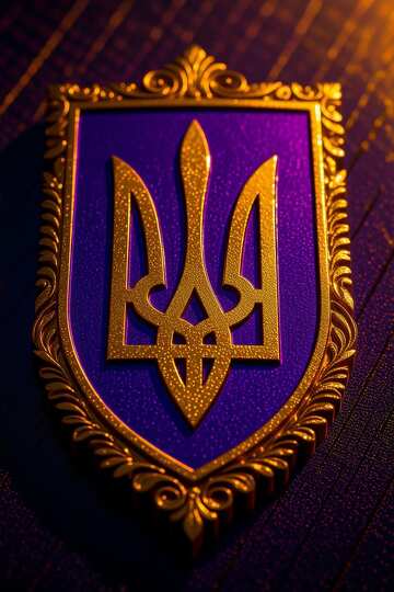 Emblema del tridente ucraniano dorado y morado sobre un fondo elegante №57112