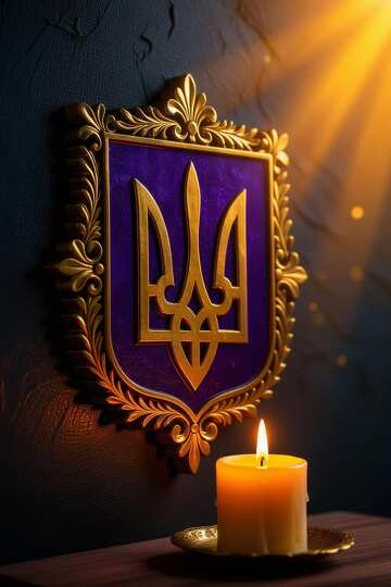 Emblema del Tridente Dorado con Luz de Vela: Un Símbolo de Patrimonio №57114