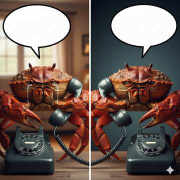 Humorvolle Krabbenfiguren kommunizieren über Vintage-Telefone №57050