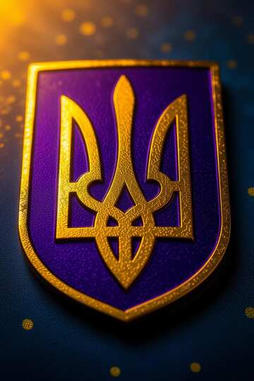 Emblema intrincado del escudo de armas ucraniano en dorado y morado №57108