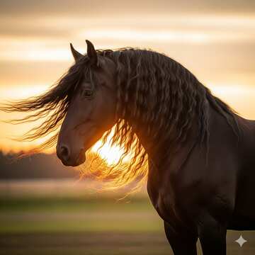 Majestic Black Horse Silhouetted Against a Golden Sunset №57043