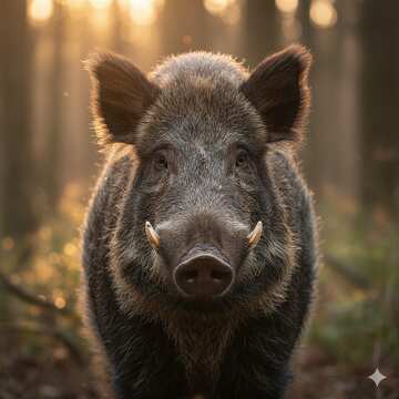 Majestätisches Wildschwein im Wald bei Sonnenaufgang - Naturfotografie №57039