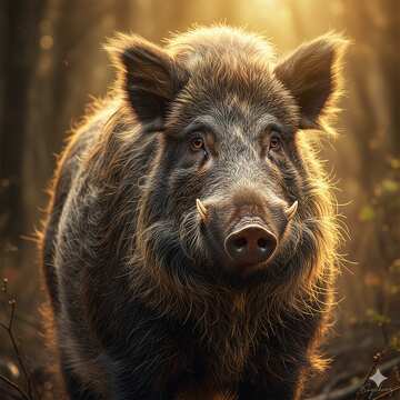 Majestätisches Wildschwein im sonnenbeschienenen Wald №57041