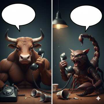 Muskulöser Stier und Skorpionkatze am Telefon: Skurrile Tierhybridkunst №57089