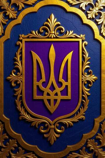 Símbolo de Ucrania: Tridente dorado ornamentado sobre fondo morado y azul. №57103