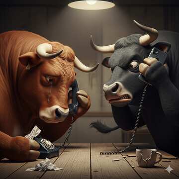 Dos vacas al teléfono: una conversación emotiva en un granero №57075