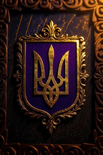 Escudo de armas de Ucrania: Tridente dorado con marco ornamentado №57105