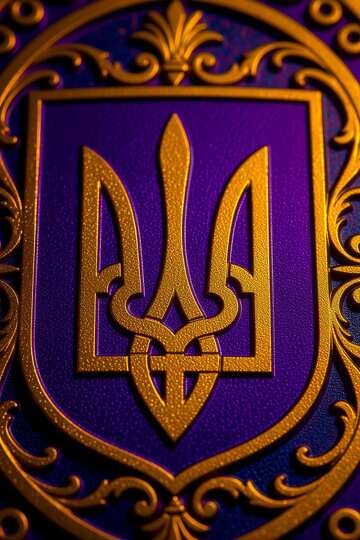 Diseño vibrante del escudo de armas de Ucrania en dorado y morado №57109