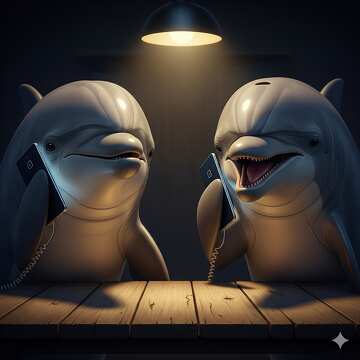 Skurrile Delfine benutzen Smartphones in einem gemütlichen Zimmer №57051