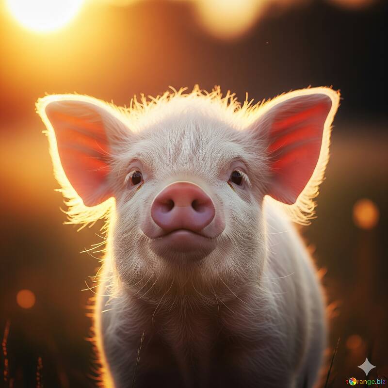 Adorable portrait de porcelet au coucher du soleil - Photographie de la vie à la ferme №57036