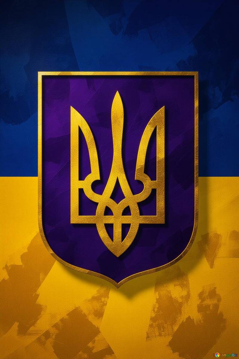 Digital Artwork of Ukraine`s National Emblem on Vibrant Blue and Yellow Background №57110