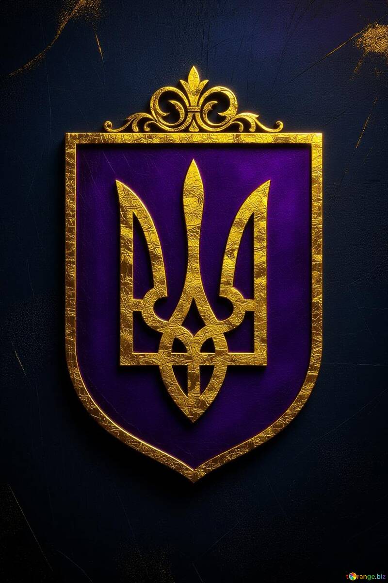 Emblem of Ukraine: Heraldic Shield with Gold and Purple Details №57111