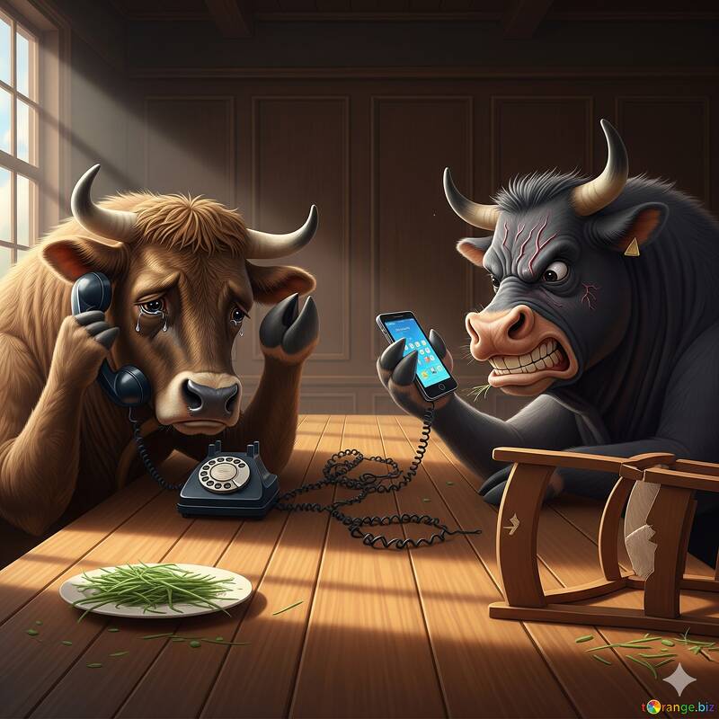 Vacas emocionales: una escena humorística con teléfonos y cenas №57048