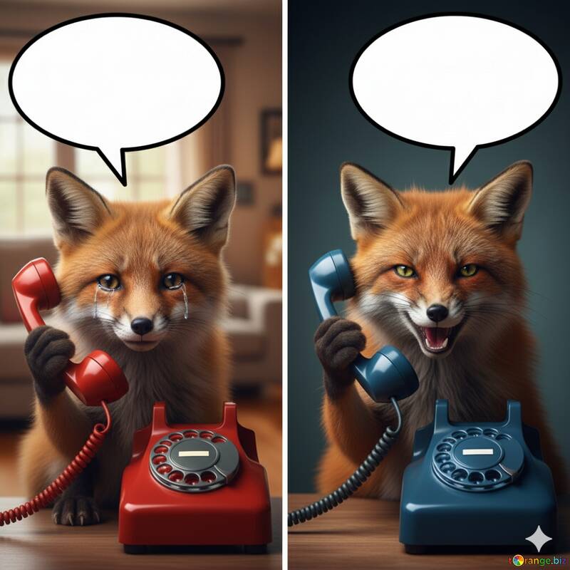 レトロな携帯電話の感情的なキツネ：2つの気分の物語 №57049