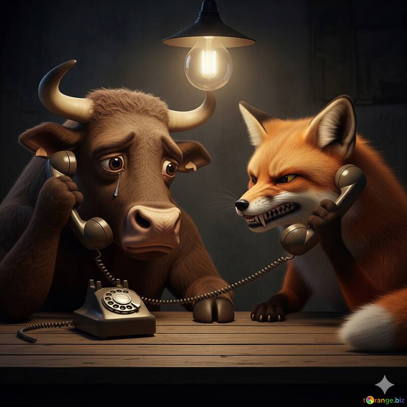 Touro emotivo e raposa astuta conversando por telefone №57078
