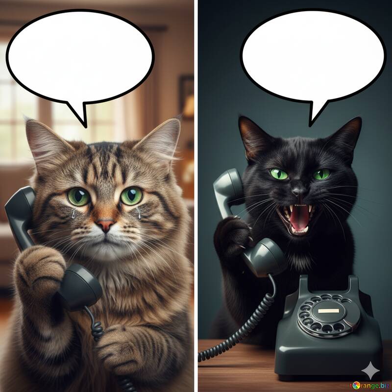 電話中の遊び心のある猫たち：気まぐれな動物との会話 №57044