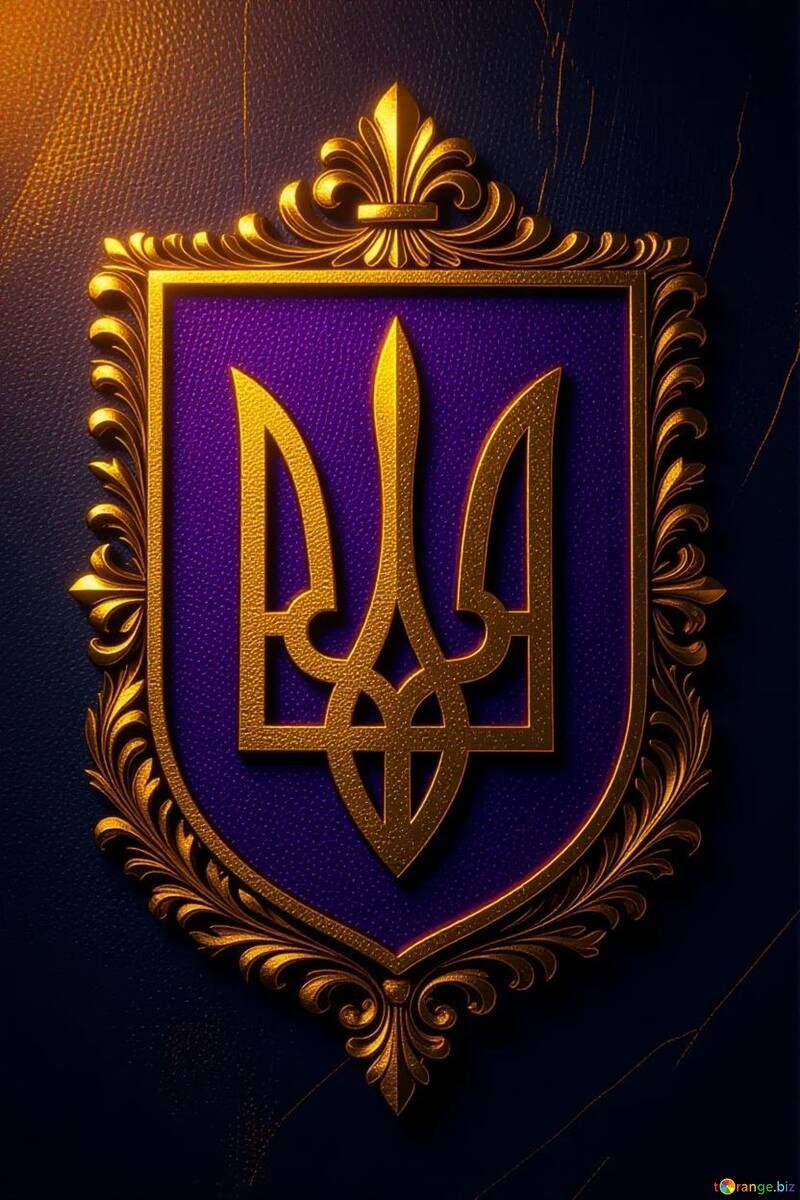 Stylized Ukrainian Coat of Arms in Gold and Purple №57101