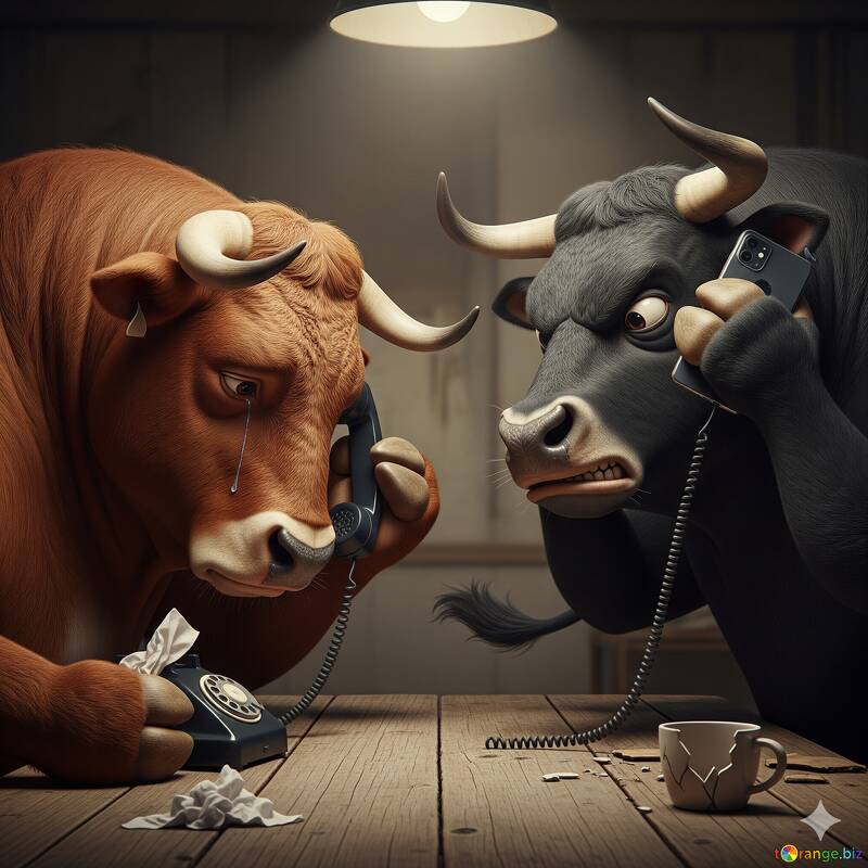 Dos vacas al teléfono: una conversación emotiva en un granero №57075