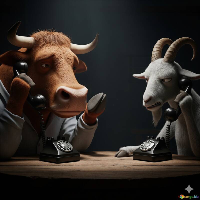 Conversazione bizzarra tra una mucca e una capra con telefoni d'epoca №57069