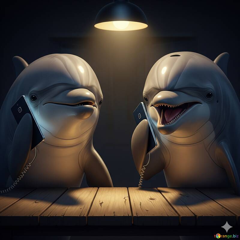 Химерні дельфіни користуються смартфонами в затишній кімнаті №57051